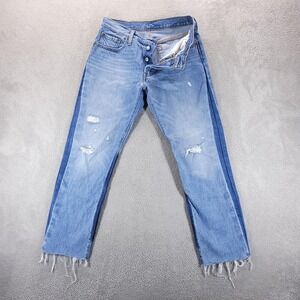 Levis 501 Jeans Womens 28 Blue High Rise Straight Distressed Raw Hem Light Wash